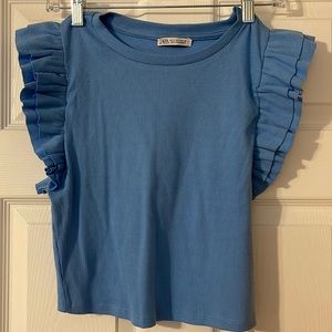 Zara ribbed half tank top with ruffled sleeves. Never worn, but no tags.